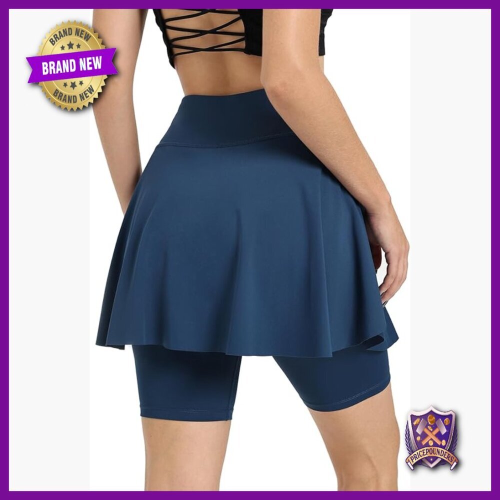 Knee-Length Athletic Skort with Leggings, Pockets, Polyester Blend